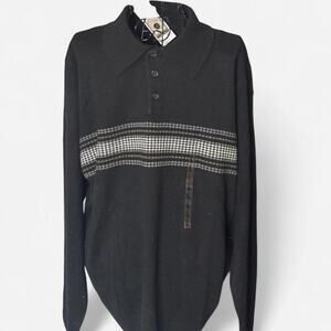 Dockers Men's Black/Grey Striped Long Sleeve Polo Sweater - Size L NWT